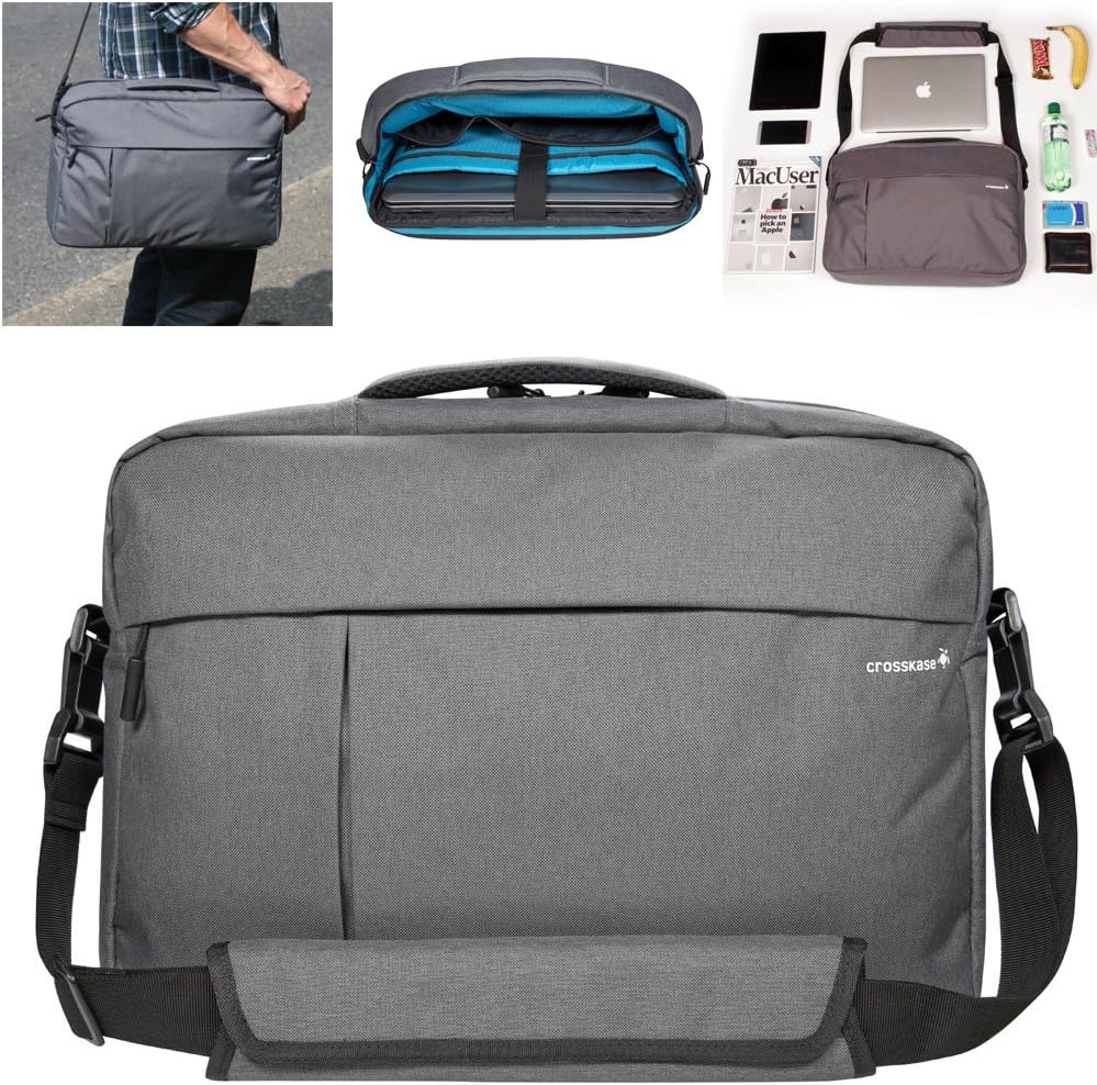Laptop Messenger Bag in Grey - Crosskase Thirty 3 Lightweight Business Messenger to Carry 13