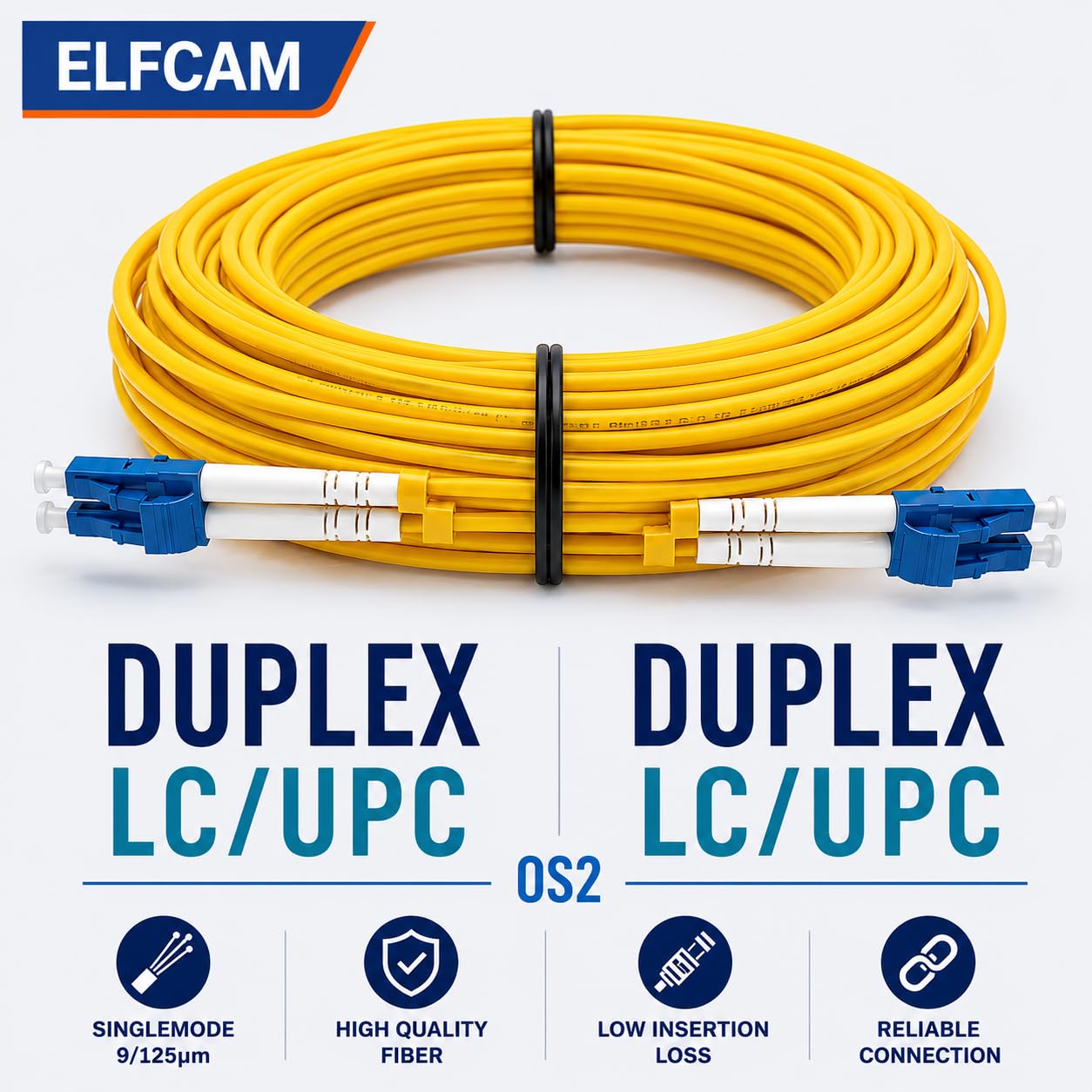 Elfcam Cavo Fibra Ottica LC/UPC per LC/UPC OS2 Monomodale Duplex 9/125um LSZH, 30M