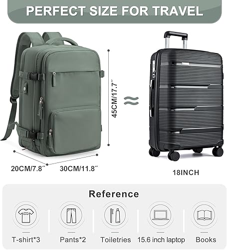 Miniatura 2 de PAUBACK Mochila de transporte, mochila de viaje grande para mujeres y hombres, aprobada por vuelos, mochila de viaje aprobada por aerolíneas, Verde,