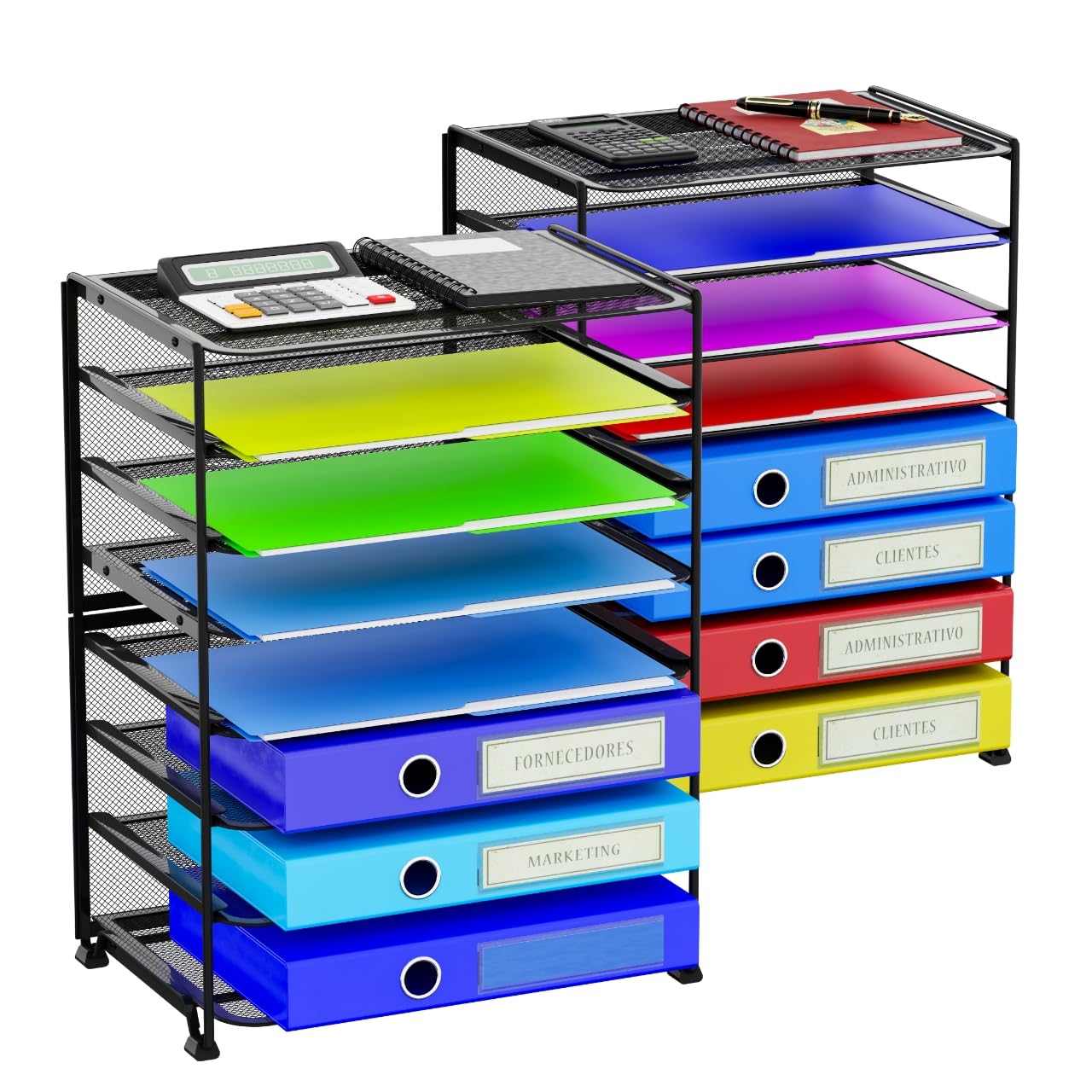 Simple Trending 2 Pack 8 Tier Letter Tray Paper - Mesh Desk File Organizer for Office School Desktop, Black