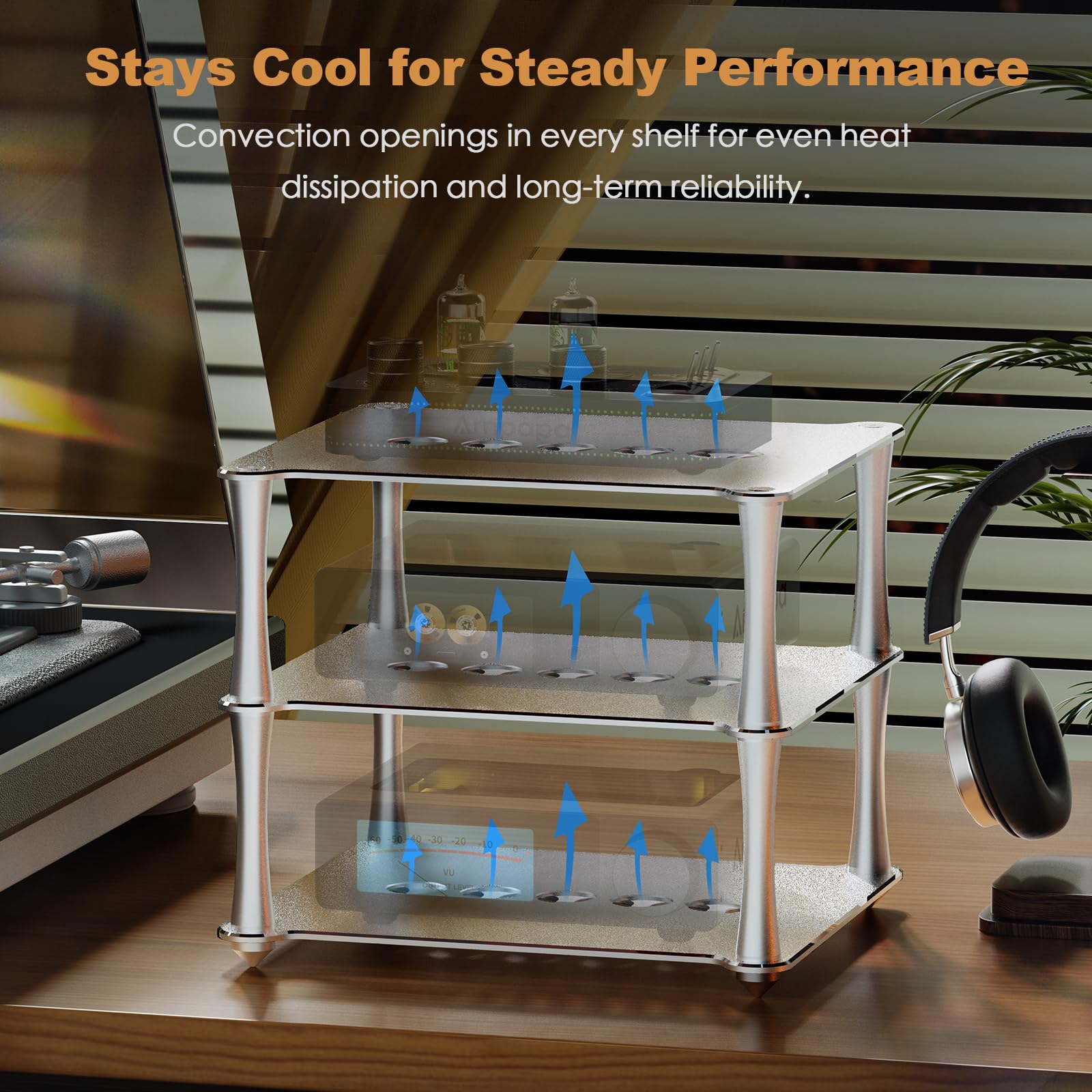 Amplificatore a 2 Canali D1: Amp Stereo Bluetooth da 300 W x 2 con supporto Hi-Fi da Tavolo BK1 Incluso, Ideale per Sistemi Home Cinema e Diffusori da Scaffale