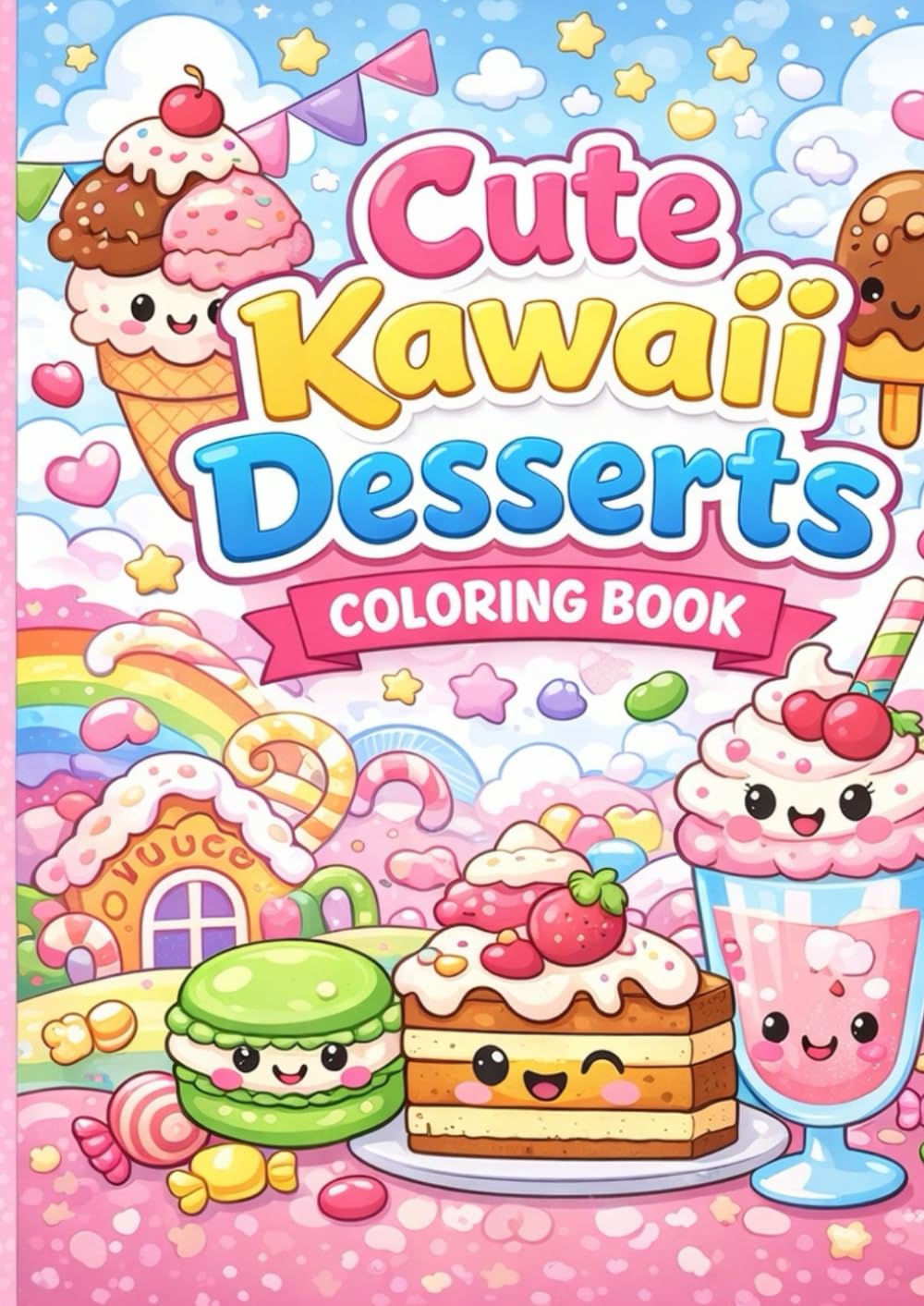 Cute Kawaii Desserts Coloring Book: A Sweet and Adorable Coloring Book for Kids & Adults