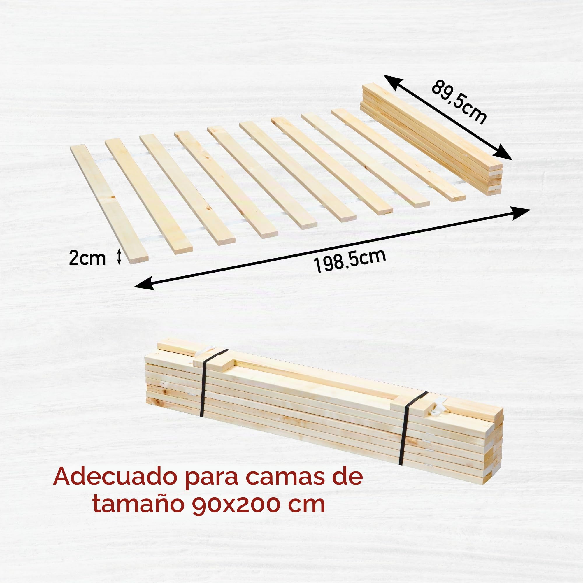 Inter Link - Somier 90 x 200- Somier sobre ruedas - Lamas para 1 persona - Pino macizo - Natural - AxPxH : 200x90x2 cm