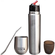 Gaucho Bruno - Yerba Mate Starter Kit | With Thermal Stainless Steel Mate Cup | Contains stainless steel Flask, Bombilla and Mate Cup