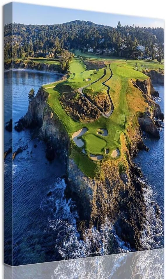 Pebble Beach Golf Course Canvas Wall Art for Living Room Bedroom Bathroom Home Decorations Sports Landscape Office Room Decor Golf Framed Artwork Giclee Prints Ready to Hang(12''W x 18''H)