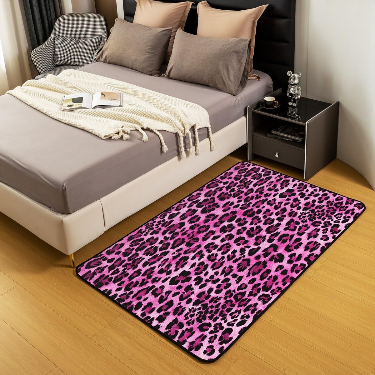 Feelyou Leopard Living Room Rugs Area Rug 3x5 Kids Cheetah Accent Rug for Boys Teens Hot Pink Animal Print Indoor Floor Mat Safari Decorative Rug Zebra Doormats Floor Mat