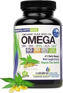 Omega 3-6-9 Blend with DPA, EPA, DHA, ALA and GLA with Borage, Fish and Organic Flax Seed Oil Over 2,400 Milligram Strength - Gluten Free - Made in The USA - 60 Soft-Gels