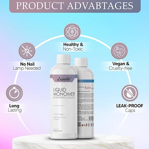 Miniatura 9 de Polvo acrílico profesional para arte de uñas. Larga duración, gran capacidad y secado rápido. (16 oz transparente) y líquido de uñas acrílicas