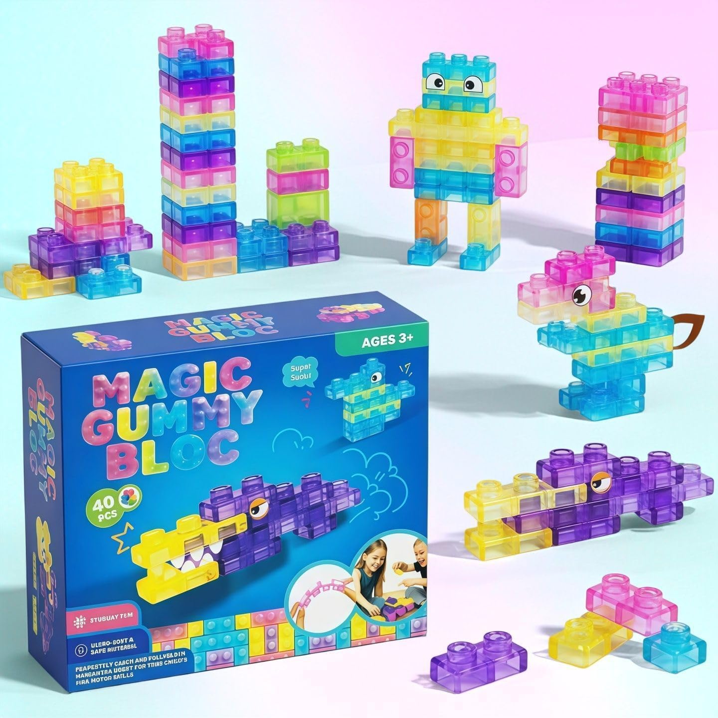 40 PCS Sensory Soft Building Blocks for Toddlers, Kids Montessori Squishy Stacking Toy Set,Squeezable & Stretchable Early Learning Construction Playset,Puzzle Blocks for Creative Play-image-33