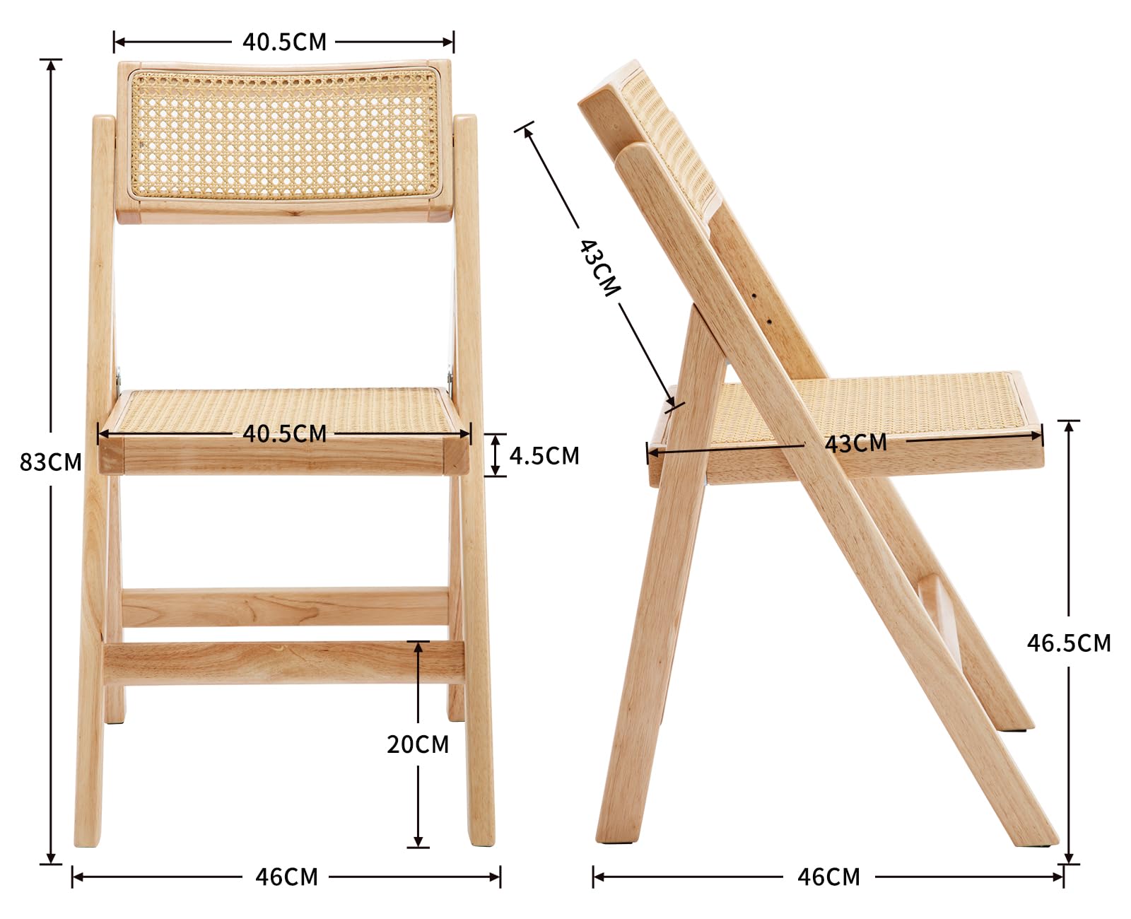 Ya-Home Sedie Pieghevoli Set di 2 Sedie da Pranzo in Rattan, Legno Naturale