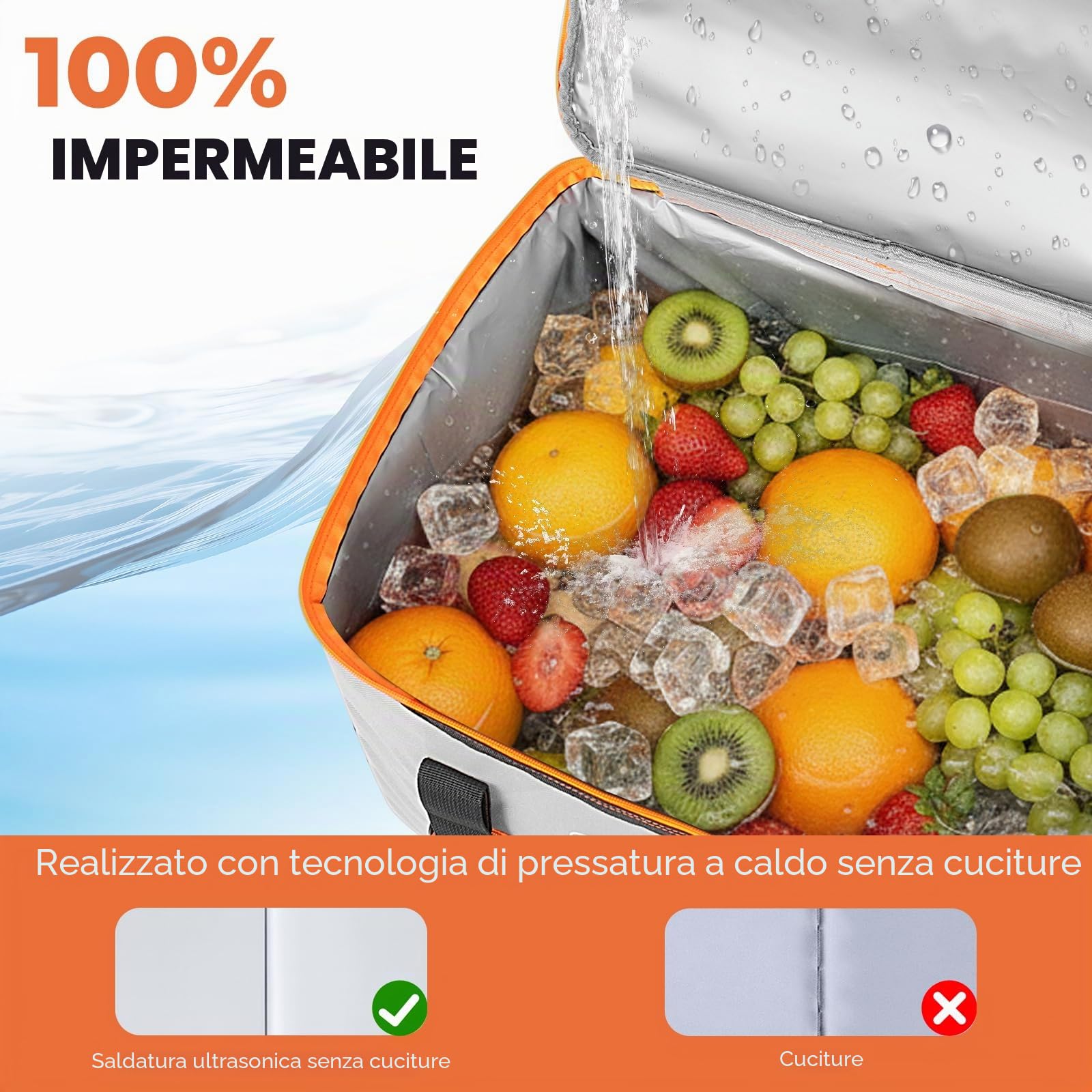 INSMEER Borsa frigo grande da 50 l, pieghevole, per 80 lattine, pieghevole/a prova di perdite, con apertura, borsa da picnic per campeggio, spiaggia, picnic, gite in famiglia, per 4 persone