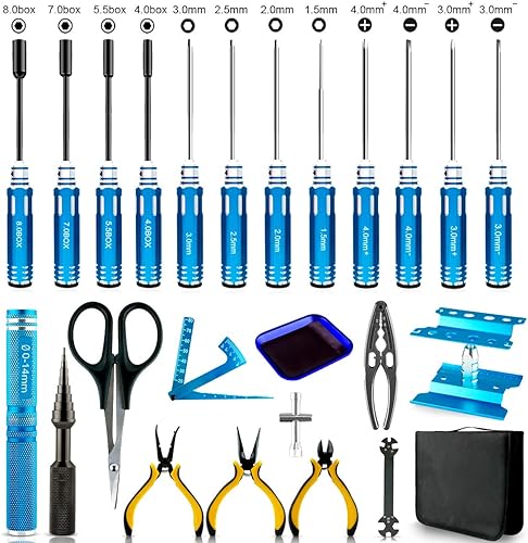 Kit de herramientas de destornillador hexagonal RC  24 destornilladores de tuercas hexagonales, destornillador Phillips, llave Allen con alicates,