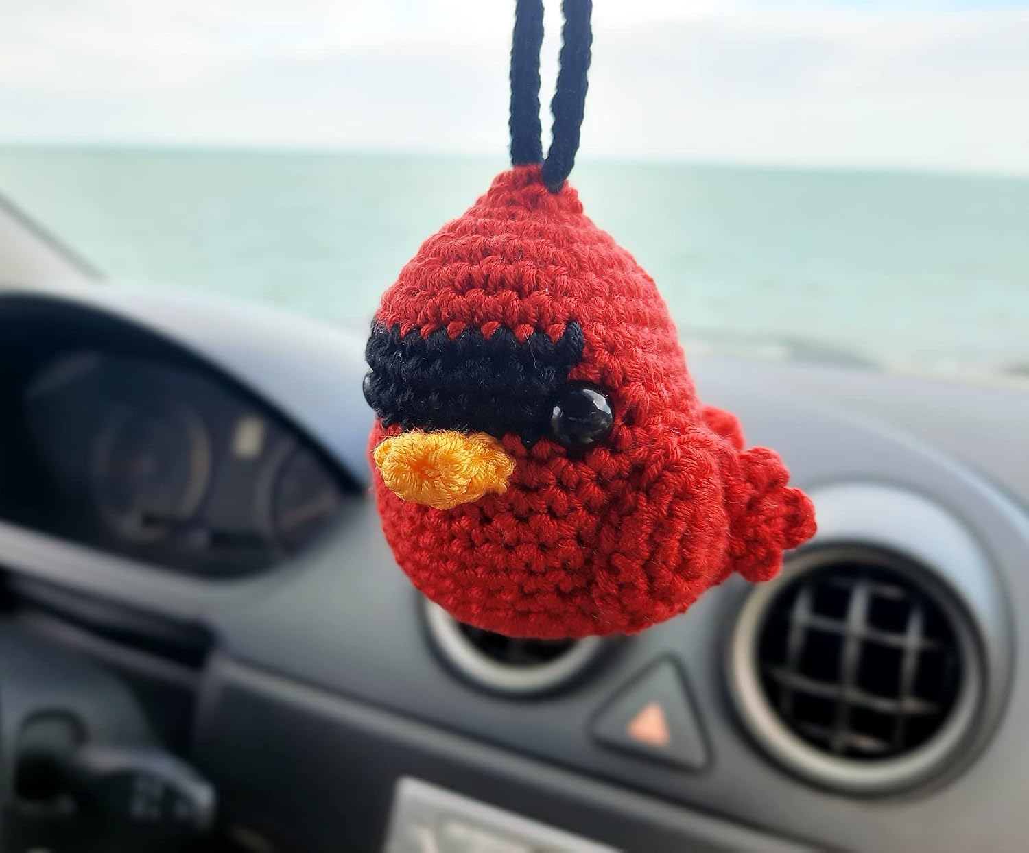 Cardinal Crochet Handmade Car Rearview Mirror Charm Decor, A Gift for Cardinal Lovers, Aesthetic Pendant Car Interior Ornament for Teen Gifts.