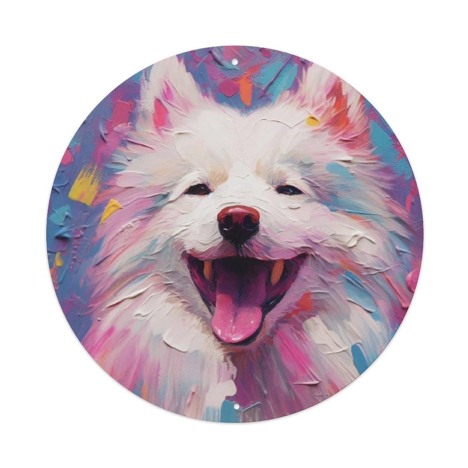 Animal Art Samoyed Vintage Metal Tin Sign Plaque Wall Decor for Cafe, Club, Garden Round Metal Poster 8x8Inch