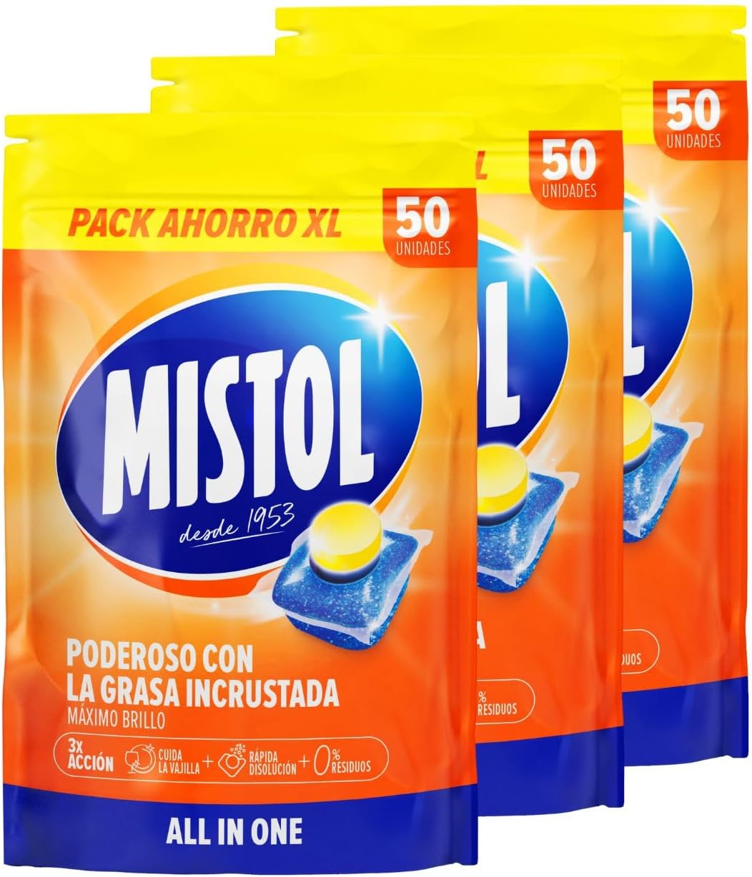 150 pastillas de lavavajillas Mistol All In One por 21,84€ (en compra recurrente)
