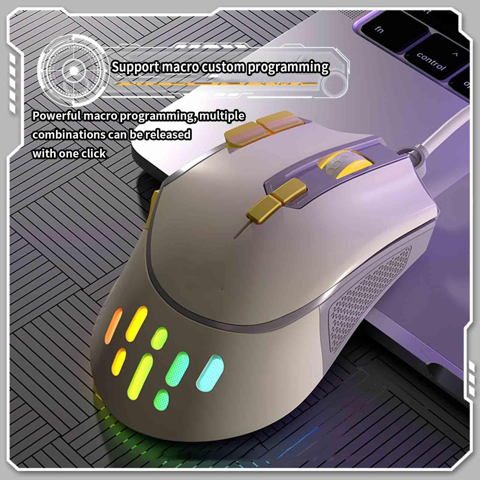 Mysz Mysz komputerowa do laptopa USB do gier Ergonomiczne myszy przewodowe 4-kierunkowe przewijanie Lekkie Przenośne programowalne przyciski Przewijanie dotykowe Optyczne RGB Kolorowe światło oddechow