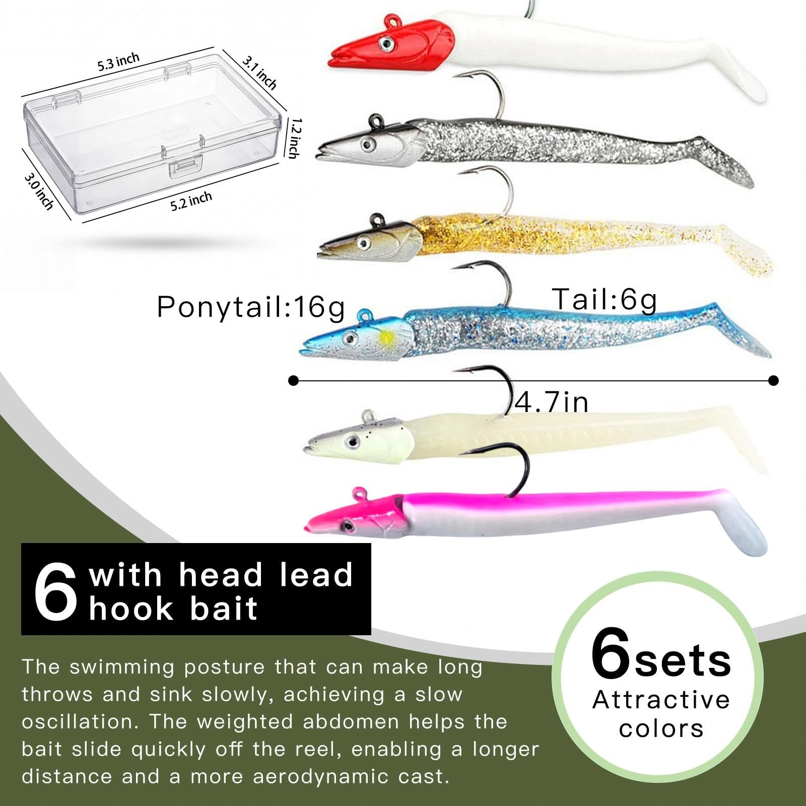 6 Piezas Señuelos de Pesca Goma Suave Señuelos con Anzuelos Artificiales de Pesca 12 cm Señuelos Pesca Mar 3D Cebos de Pesca Paddle Tail Señuelos para Lubina Lucio Carpa Trucha (22g)