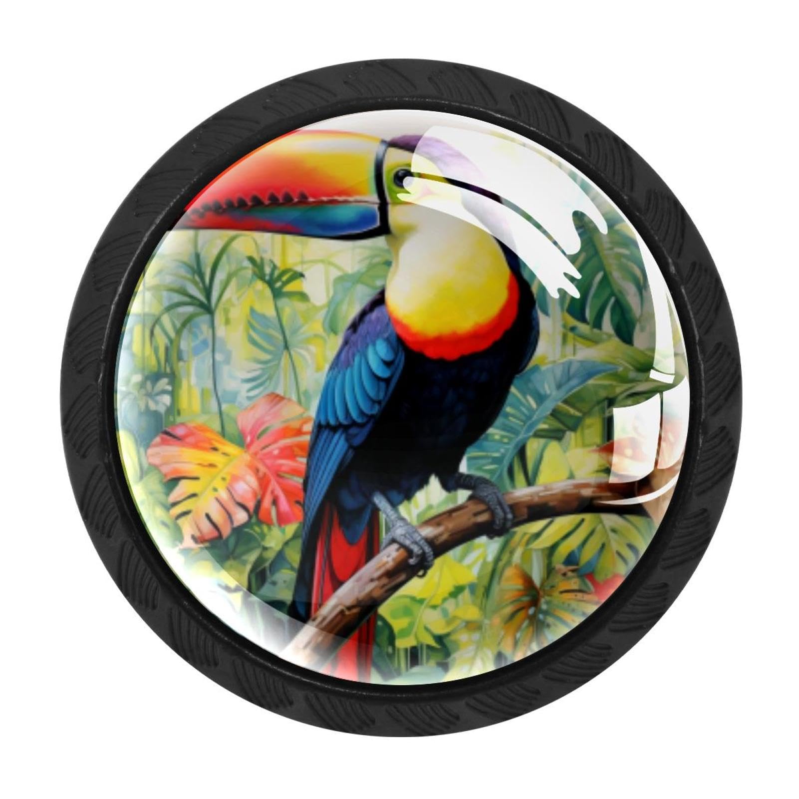 CHENZZZZ 4 Pack Black Toucan Drawer Knobs, Cabinet Knobs Round Glass Knobs for Kitchen Cabinet Hardware Bathroom 35MM