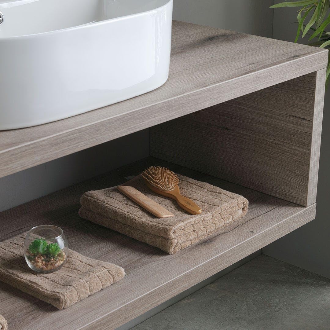 Kiamami Valentina - Mueble de baño suspendido 120cm Roble fósil con Lavabo Ovalado Blanco | Kyoto