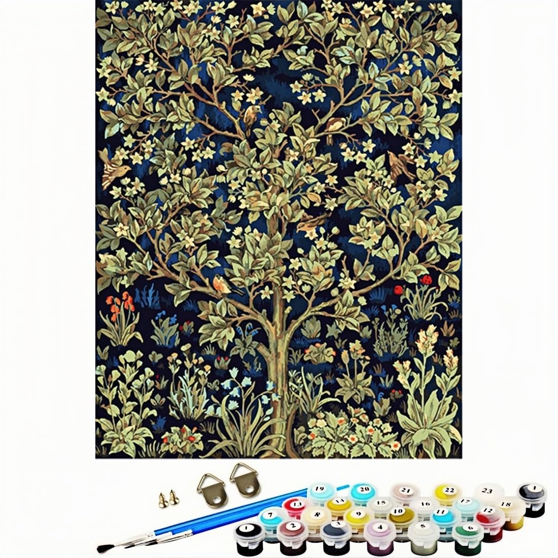 WOWDECOR Paint by Numbers for Adults Beginner Kids, Number Painting - Happy Tree of Life Love Birds Flowers 40x50 cm - Wall Art Gifts (Frameless)