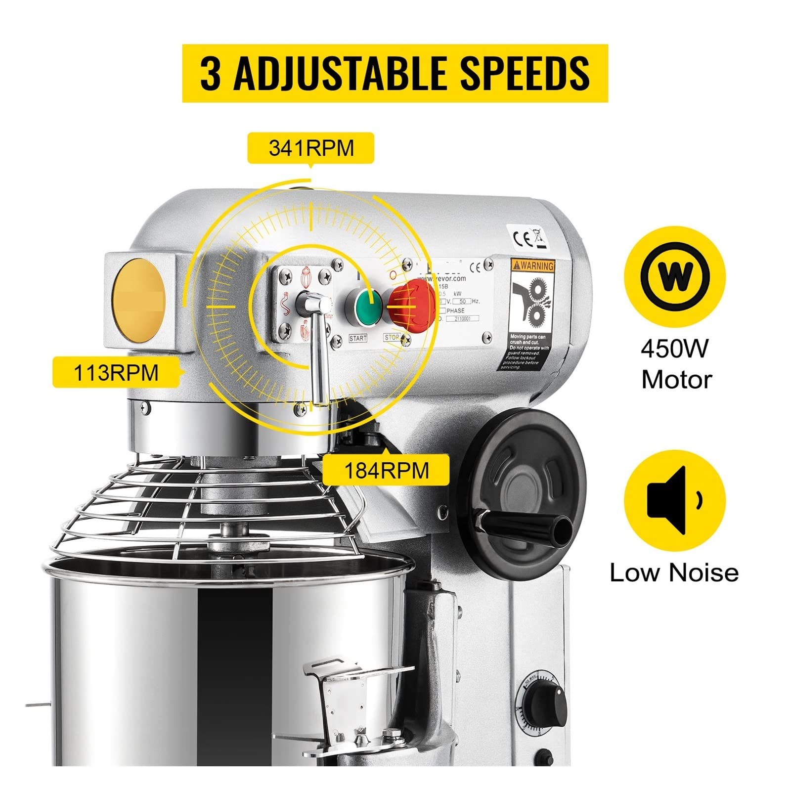 Impastatrice elettrica professionale Impastatrice da cucina 10/15/20 / 30Qt Impastatrice 3 velocità 450/500/750 / 1100W Impastatrice in acciaio inossidabile Facile da usare per principianti e professi