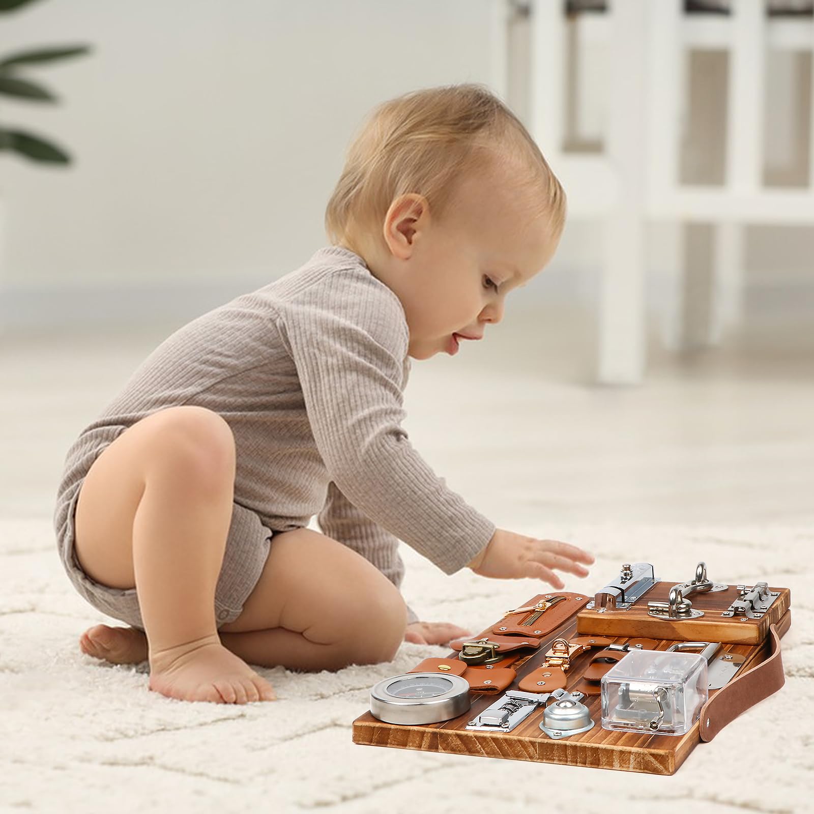 Jacootoys Montessori Busy Board for Toddlers Wooden Busy Board Fidget Board Activity Board for Fine Motor Skills Travel Toys for 3 Years Old Boys & Girls with Switch - Image 4