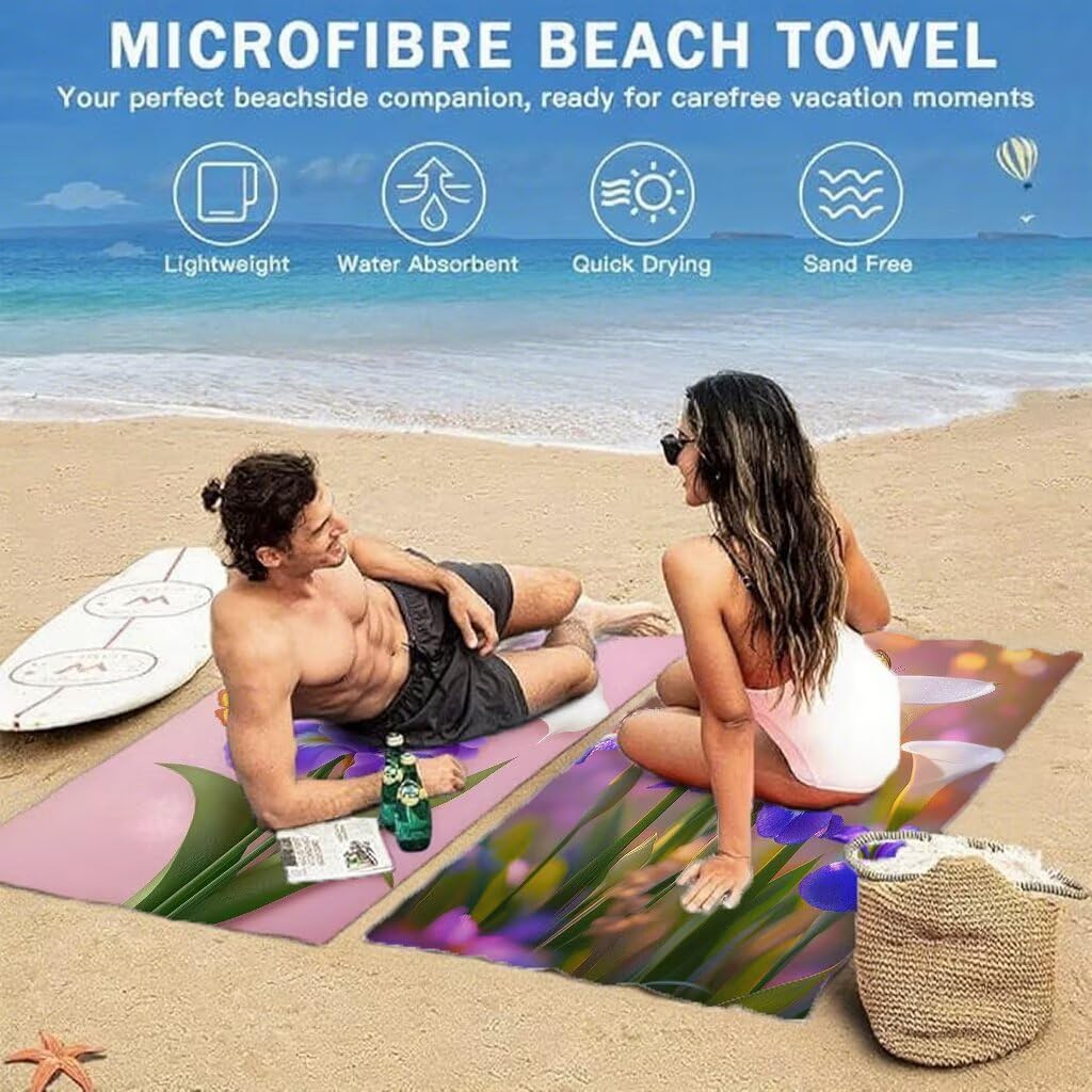 Serviette de Plage 90x200cm, Moderne Serviette Microfibre Lot de 2 Fleurs Motif Ultra Absorbantes Séchage Rapide Anti Sable Légère Drap de Plage avec Bouton Pression Design pour Piscine Sauna,Model296