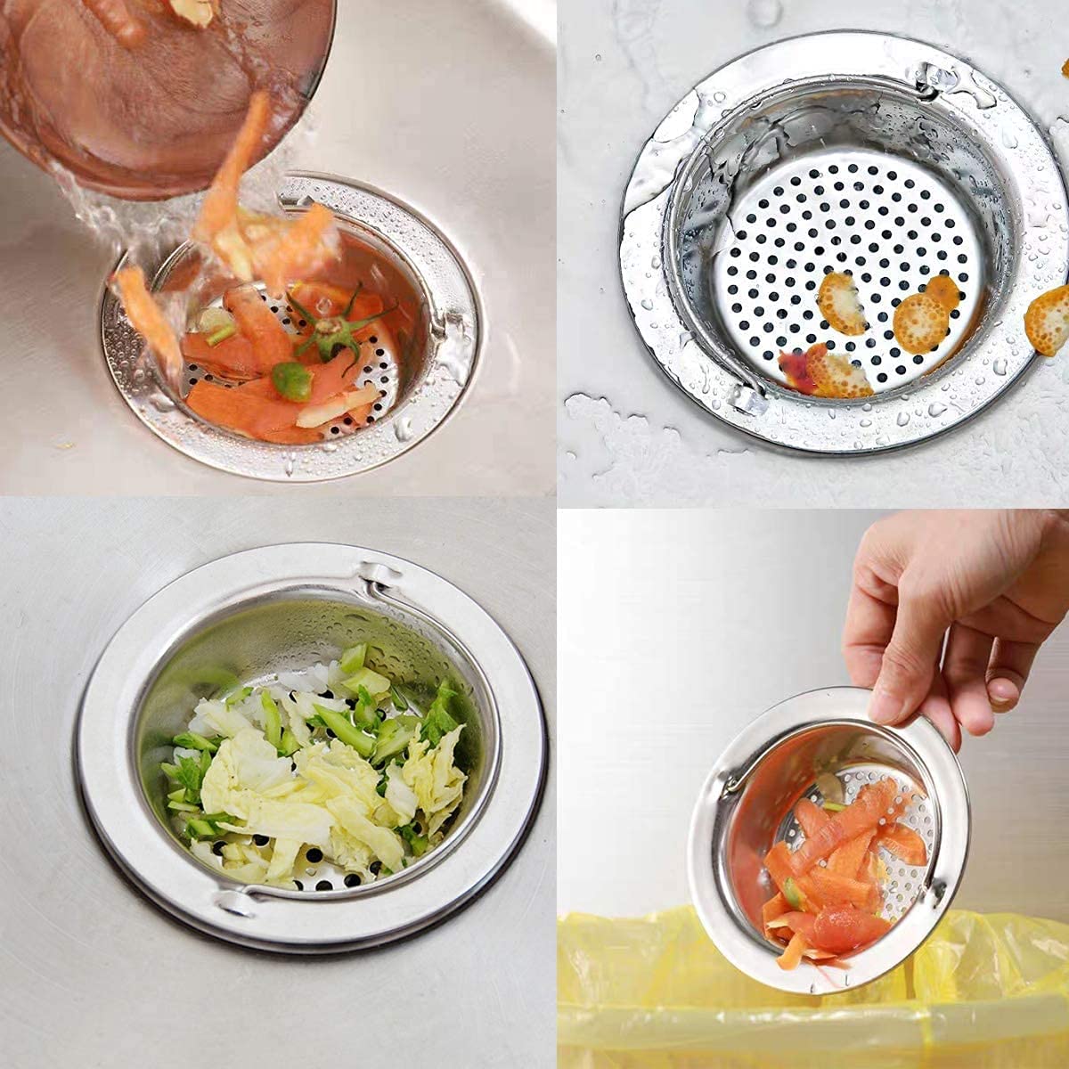 SYGA Stainless Steel Sink Strainer Basket with Handle 11cm/4.33inch Large Wide Rim Anti Clogging Mesh Drain Filter Vegetable Hair Catcher Drain Cover for Most Bathroom Kitchen Home Sinks Drain-Silver — Amazon image 3