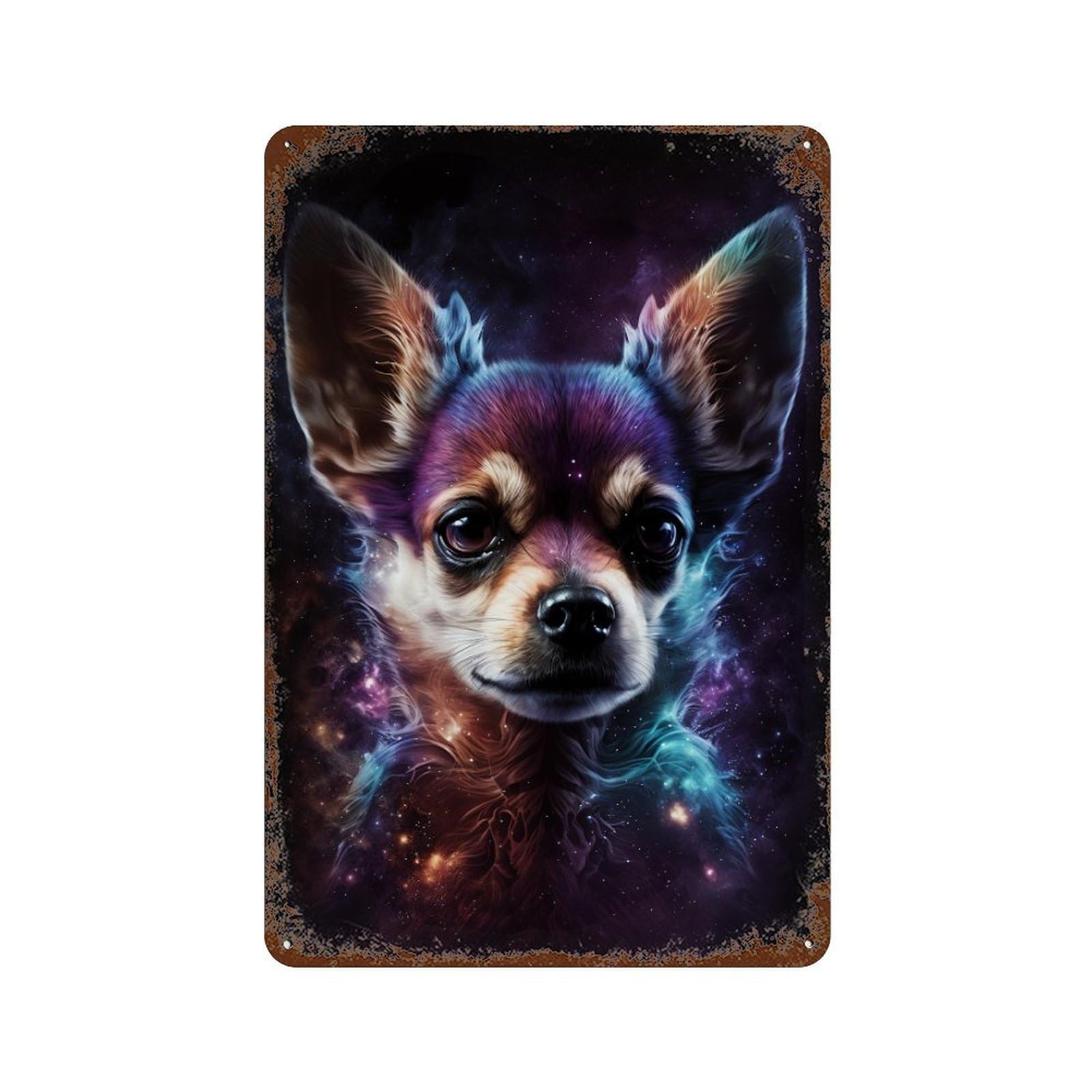 Cosmic Chihuahua Portrait-7 Aged Metal Wall Plaque 11.8"x7.9", for Shed, Workshop And Garage Wall Decor, Old School Wall Decor