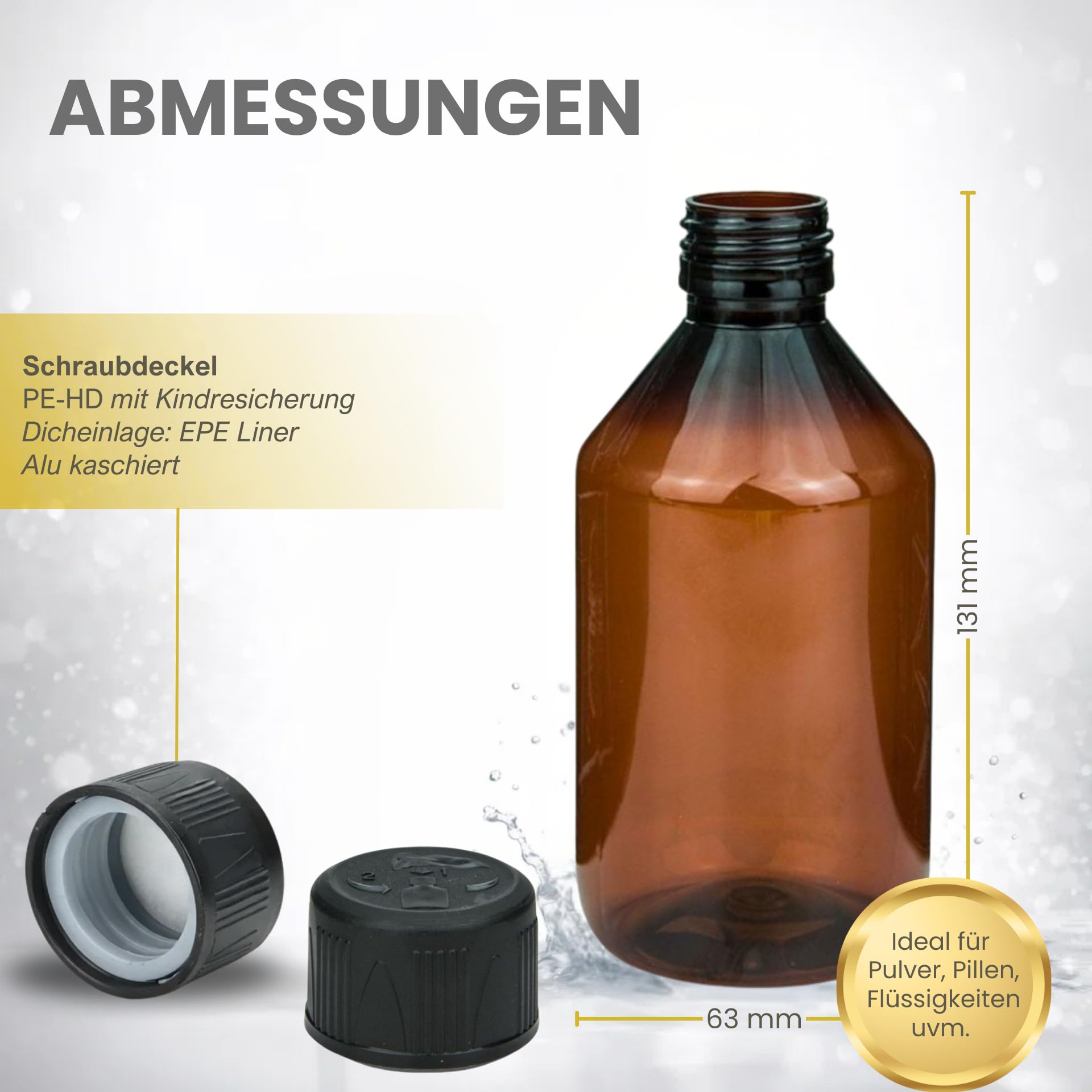 mikken 2x Braune Laborflaschen 250 ml Kunststoff Flaschen für e-Liquid, Chemikalien, etc. + Etiketten