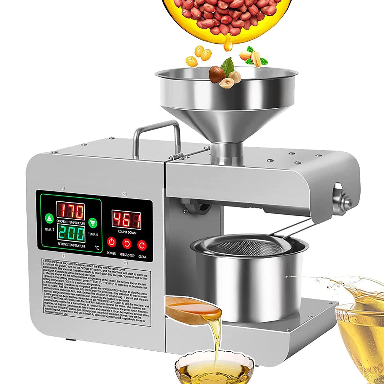 MYUYEE Kitchen Oil Press Machine Electric Automatic Oil Press Extractor Organic Oil Expeller For Commercial Avocado Coconut Flax Peanut Hemp Sesame