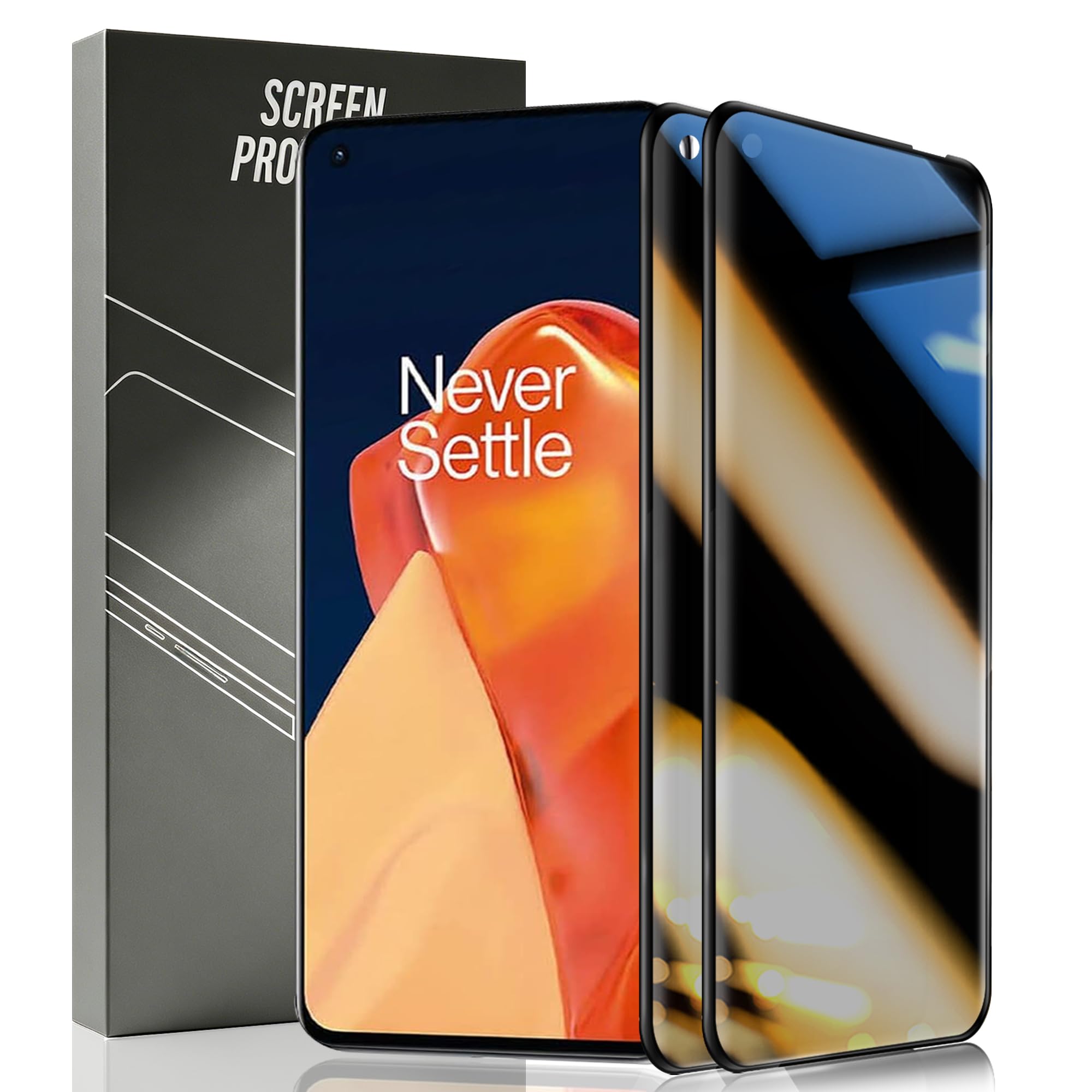 Lot de 2 films de protection d'écran en verre trempé pour OnePlus 9 Dureté 9H Anti-rayures Anti-espion Noir
