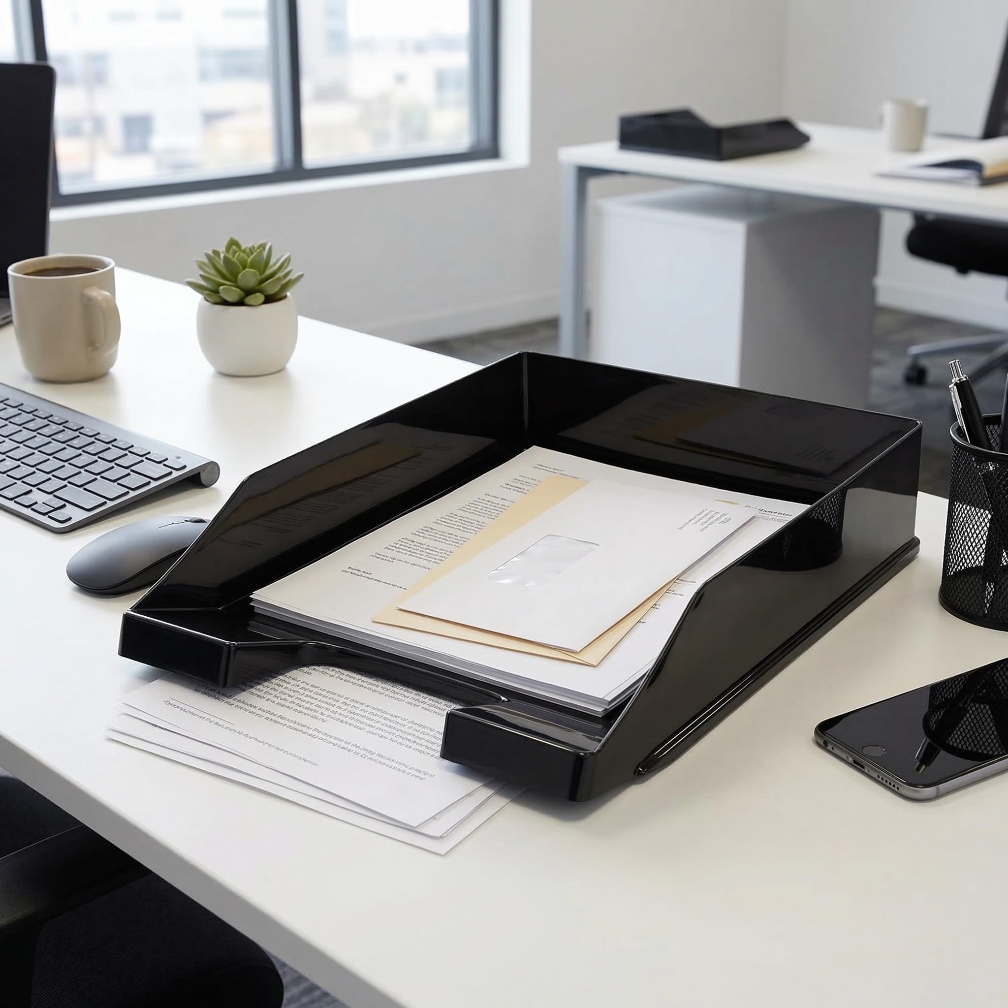 Conipa® - 10 Stück Briefablage DIN A4 Schwarz (stapelbar) - Ablagefächer & Dokumentenablage für Schreibtisch - Ablageboxen & Bürobedarf für Briefe & Dokumente - Papier-Ablage Organizer (Büro-Artikel)