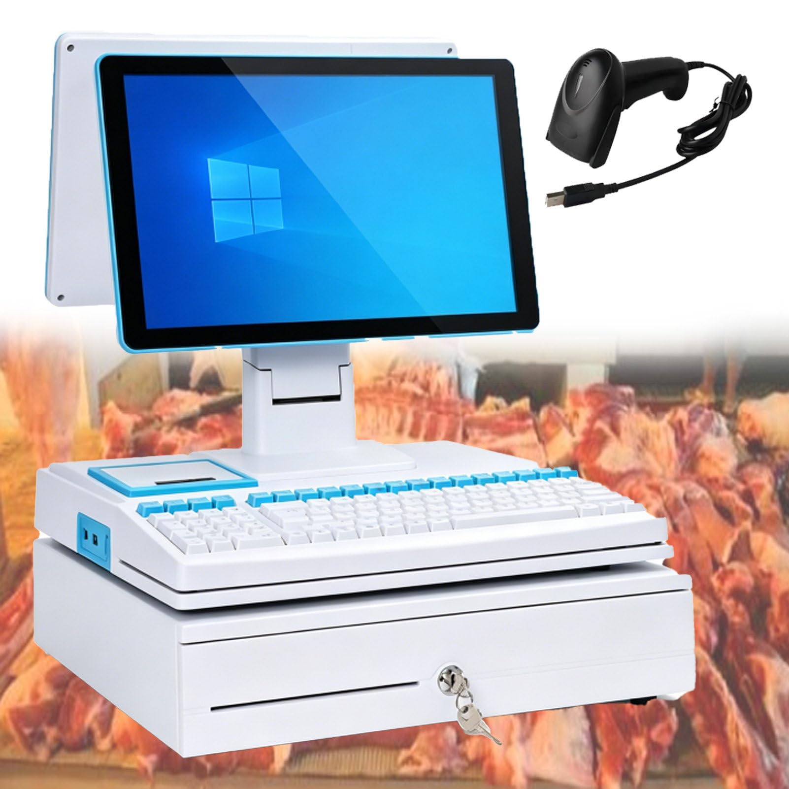 Pvxa White Point Of Sale 15.6" Touch Screen Cash Register, All-In-One Smart Pos Professional Cash Register, With Cpu I3, 4 Gb Ram, 64 Gb Ssd, For Retail And Restaurant Dualscreen