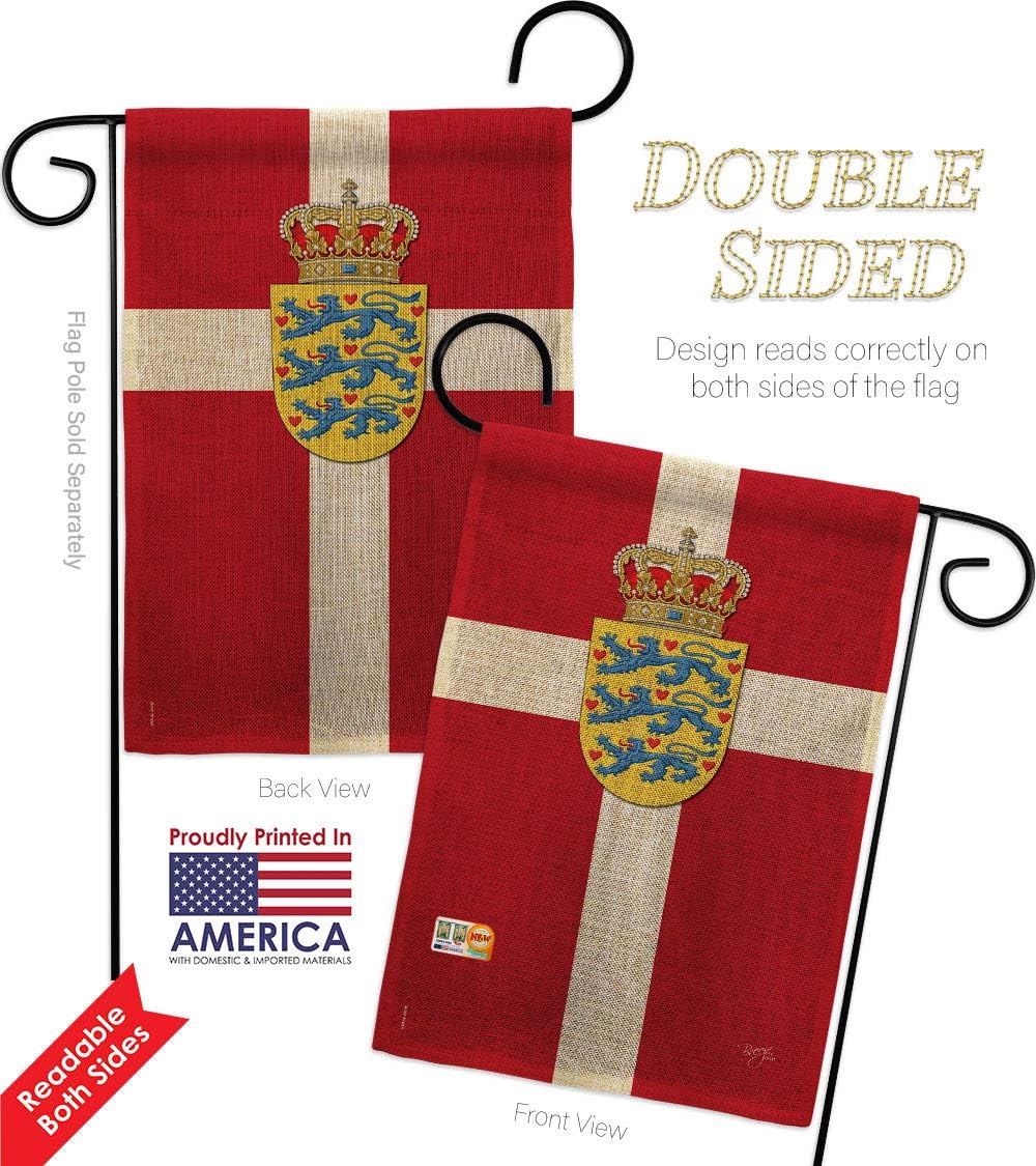 Denmark Burlap Garden Flag Set Wall Holder Regional Nationality Nation International World Country Particular Area Small Decorative Gift Yard House Banner Double-Sided Made In USA 13 X 18.5