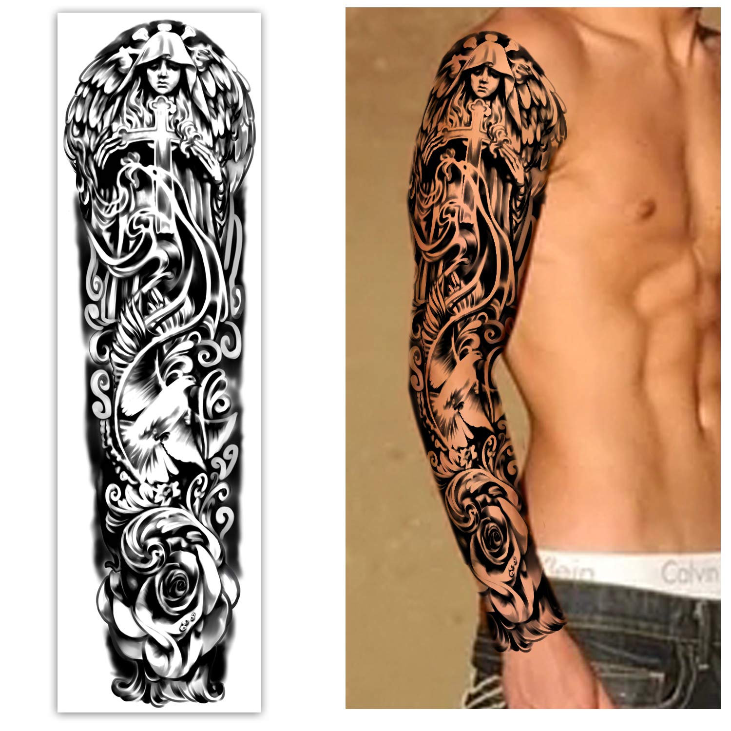 Extra Large waterproof Temporary Tattoos 8 Sheets Full Arm Fake Tattoos and 8 Sheets Half Arm