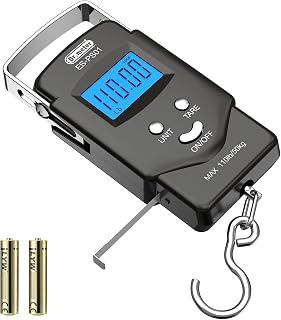 Drmeter 110lb Digital Fish Scale with Backlit LCD & Built-in Tape Measure - Portable Luggage Scale for Fishing & Travel