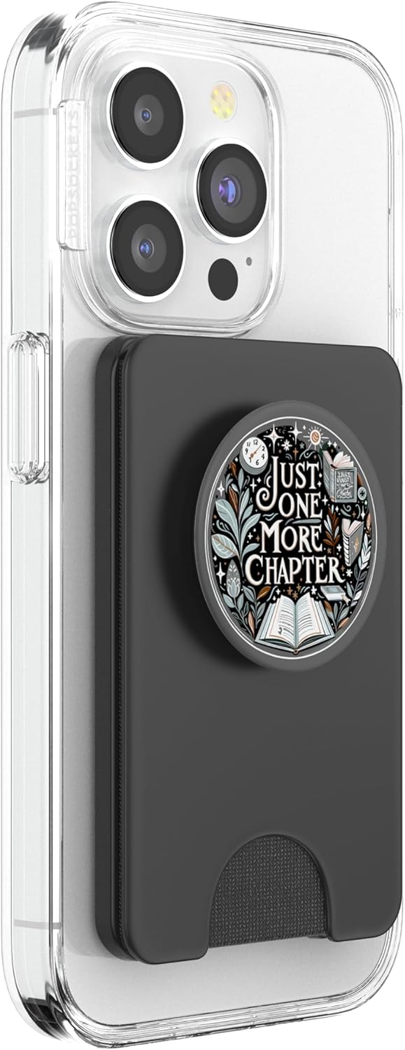 Just One More Chapter Book Reading Bookish Botanical Grey PopSockets PopWallet for MagSafe