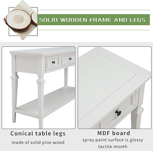 Miniatura 6 de Merax Mesa consola pequeña con 3 cajones de almacenamiento y estante inferior para entrada, mesa de sofá estrecha (blanco antiguo)