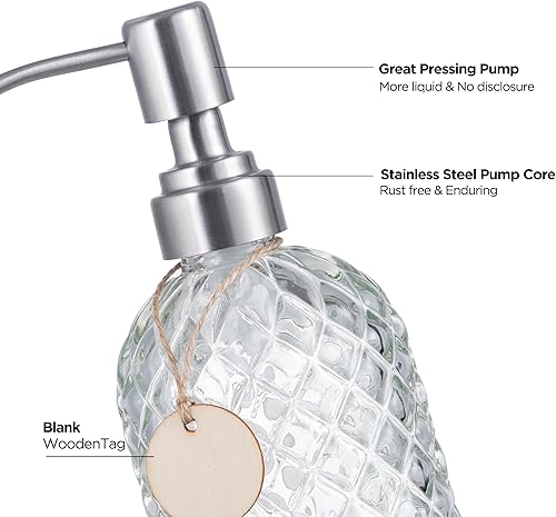 Miniatura 5 de Vorey Dispensador de jabón de vidrio de 16 onzas con bomba de acero inoxidable 304, dispensador de jabón líquido recargable para cocina, baño,