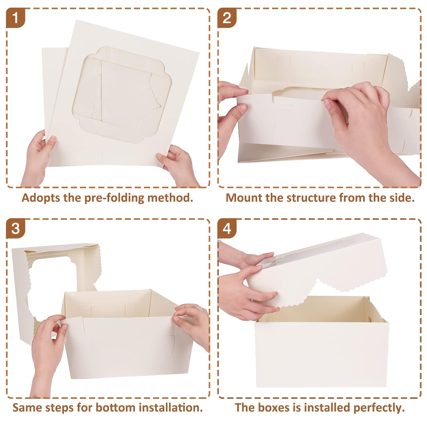 TOMNK 20pcs Cake Boxes 12x12x6 Inch White Bakery Boxes with Window Disposable Cake Caddy Carrier Container for Pie Pastries Cookies Cakes