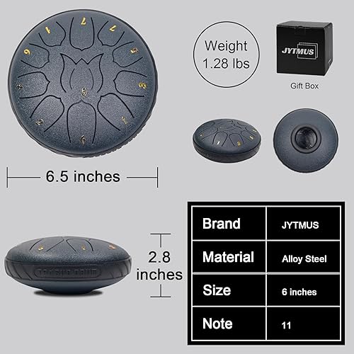 Miniatura 3 de Tambor de lengua de acero con 11 notas de 6 pulgadas con bolsa de tambor, libro de música, mazos de tambor, soporte para mazo, púas de dedos y