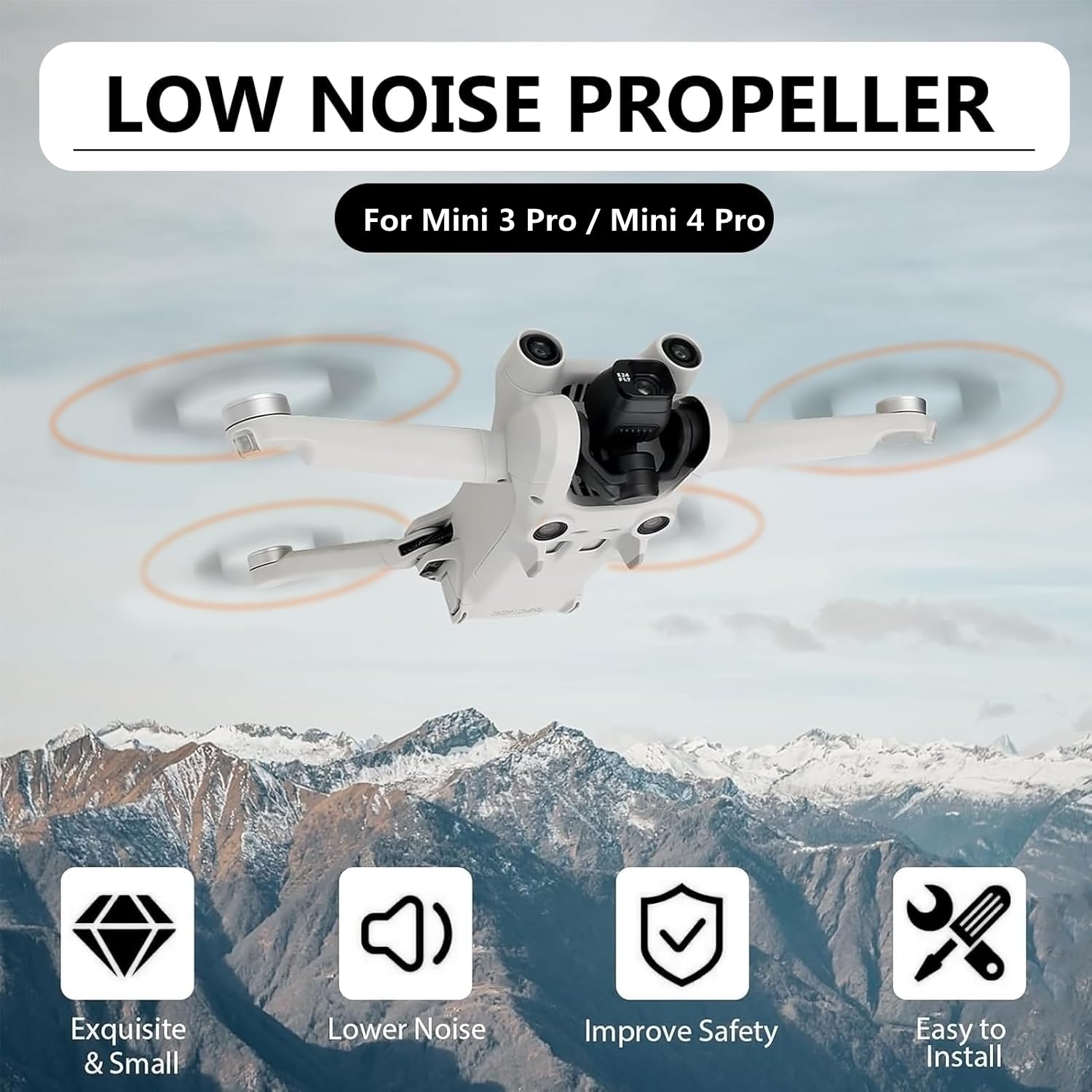 Śmigło mini 3 Pro / Mini 4 Pro, 16 szt. śmigła do drona Mini 3 Pro/Mini 4 Pro, Low-Noise & Quick-Release, akcesoria do wymiany drona (pomarańczowe)