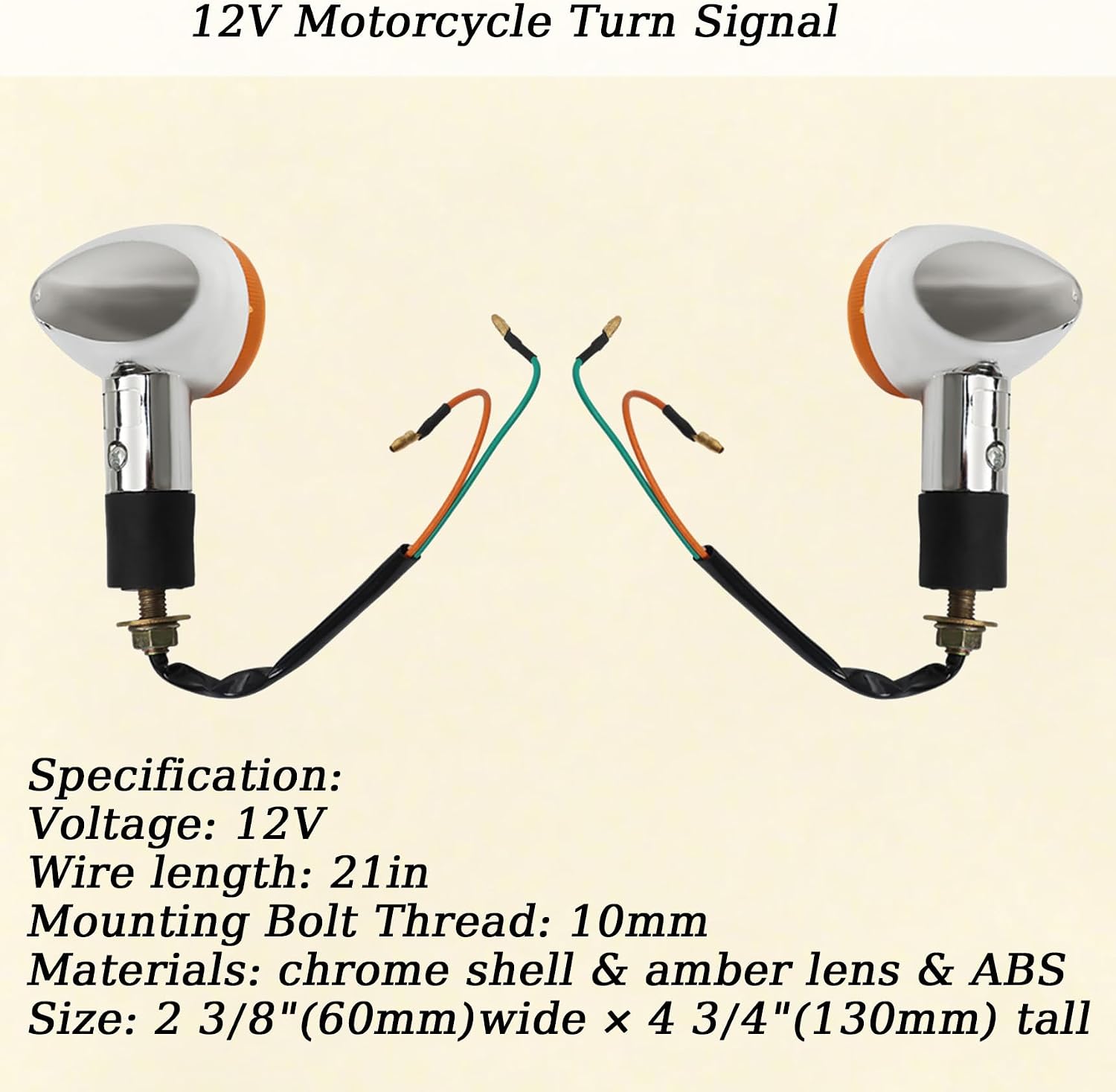 2 Pack Motorcycle Turn Signal Lights Blinker Indicator Light Front Rear Replacement for Honda Suzuki Amber Chrome