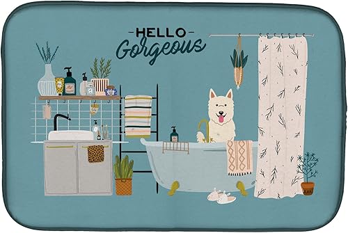 Miniatura 343 de Caroline's Treasures CK7824DDM - Tapete absorbente para secado de platos con diseño de bulldog inglés, rojo y blanco, para encimera de cocina, 14 x