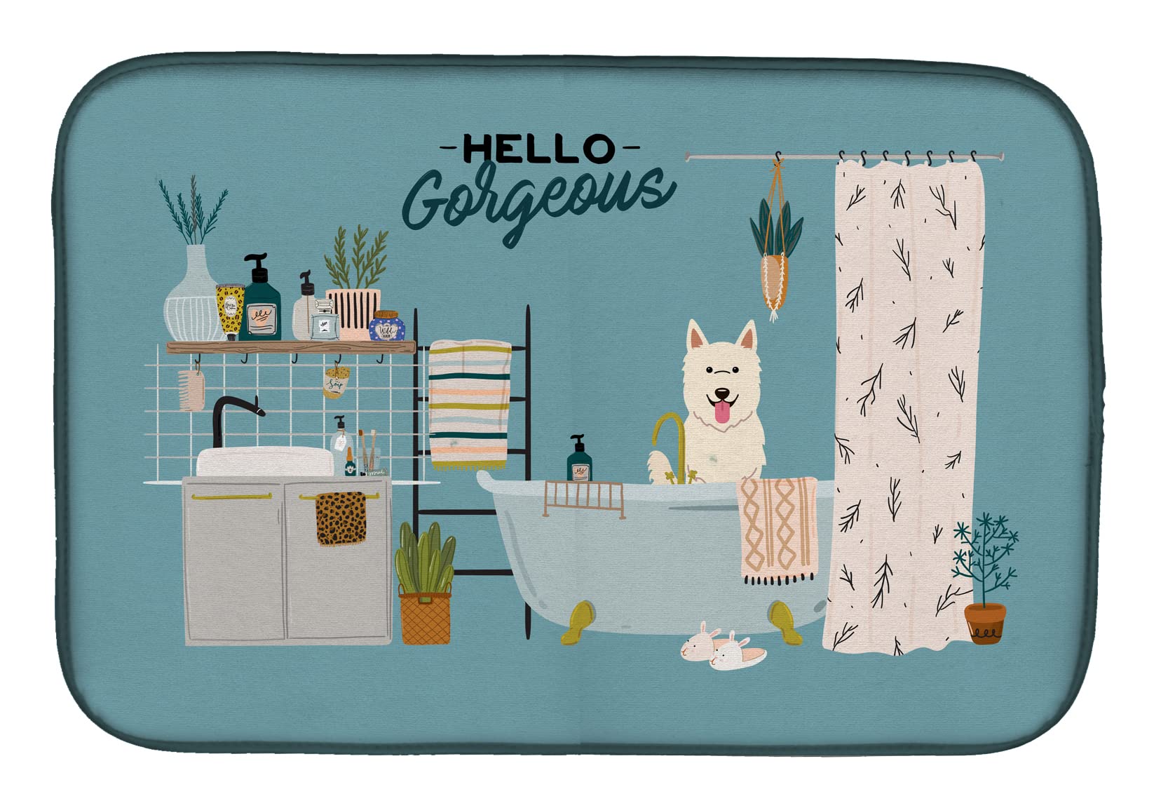 Tapis de séchage pour vaisselle motif Berger Allemand Blanc pour un comptoir de cuisine propre