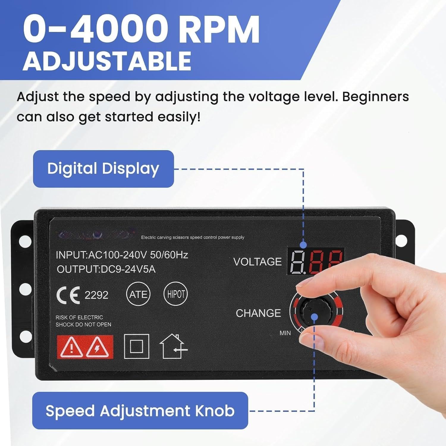 Tijeras eléctricas para alfombras y tela, velocidad ajustable de 0 a 4000 rpm, ideal para alfombras pequeñas a medianas y proyectos de bordado