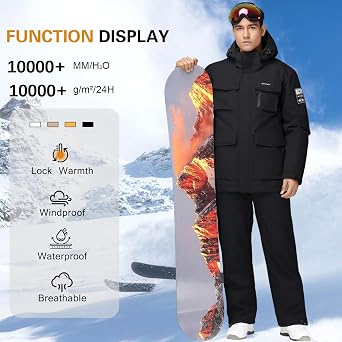 Mens Ski Suits Windproof Snowboard Ski Jacket and Pants Set Insulated Snowsuit Winter Warm Snowboarding Snow Jackets