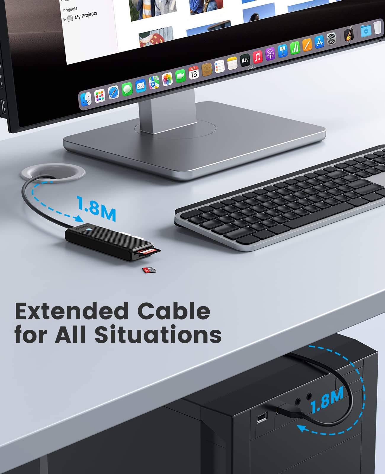 ORICO Hub USB 3.0, Hub USB C con Lettore di Schede SD/TF, Mini USB 3.0 a 3 Porte, USB Multiporta per MacBook Pro/air, iMac, Notebook PC, Flash Drive, Fotocamera, Tastiera, Mouse (1,8 M, Nero)