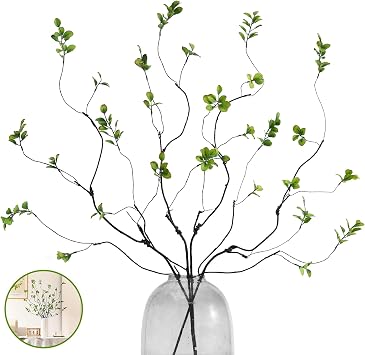 dallisten 38.5 4Pcs Artificial Greenery Stems Plants, Realistic Fake Ficus Twig Branches, Faux Leaf Spary Branches for Vase Filler Office Table Wedding Home Decor